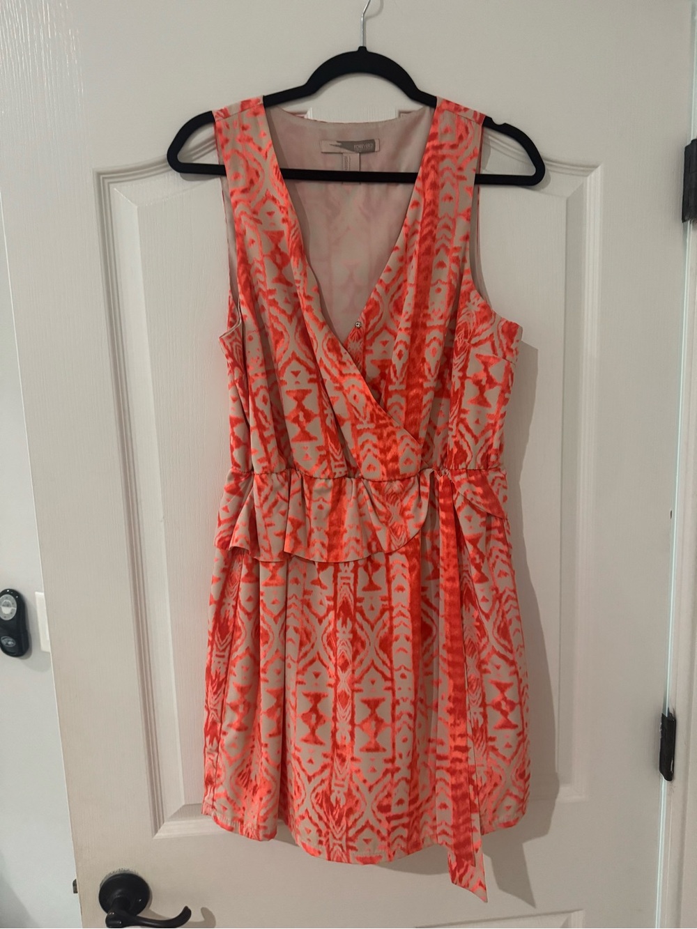 Forever 21 Coral and Cream Sleeveless Wrap Mini Dress